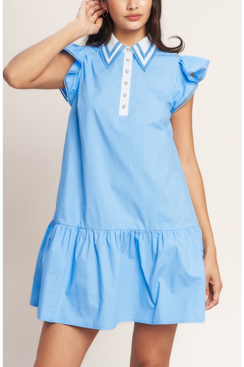 Faux Pearl Button Cotton Shirtdress, Alternate, color, BLUE