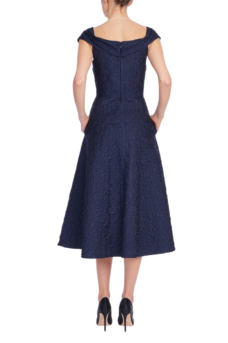 Portrait Collar Jacquard Midi Cocktail Dress, Alternate, color, NAVY