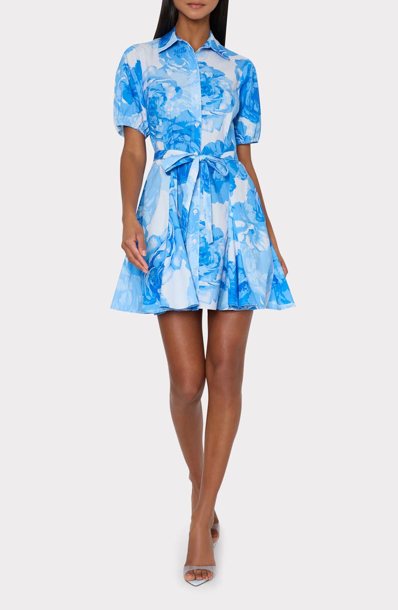 Milly Juni Floral Stretch Cotton Poplin Mini Shirtdress, Main, color, Blue Multi