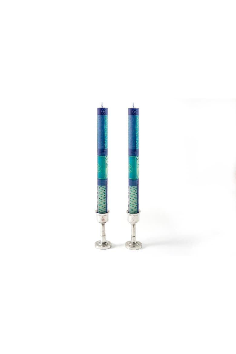 Blue & Green Painted Votive Candles - Set of 6, Alternate, color, Blue - 2"
