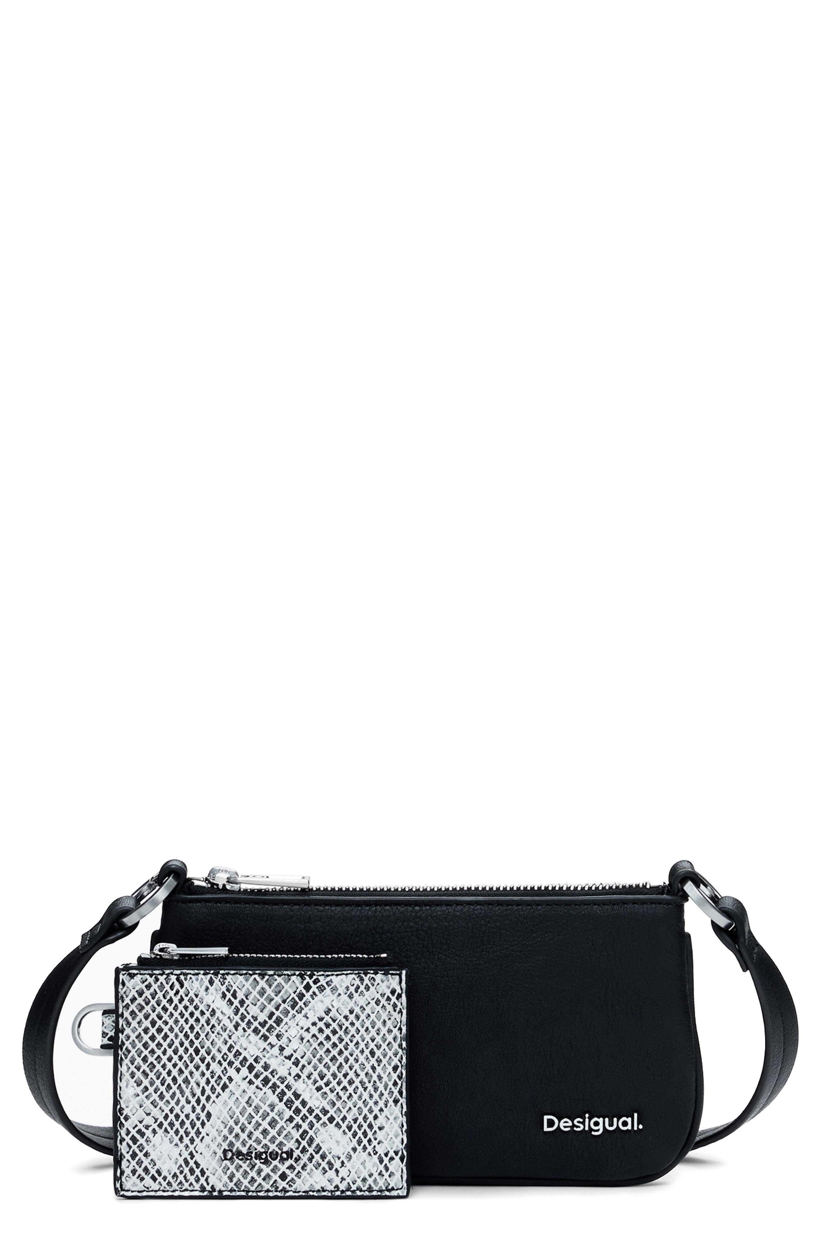 Desigual Faux Leather Crossbody Bag, Main, color, Black