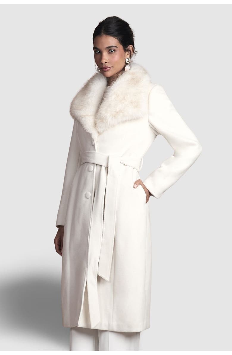 Coast Faux Fur Collar Belted Midi Coat, Main, color, Ivory