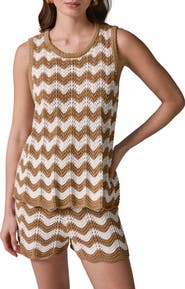 Donna Karan New York Scallop Stripe Sleeveless Pointelle Sweater