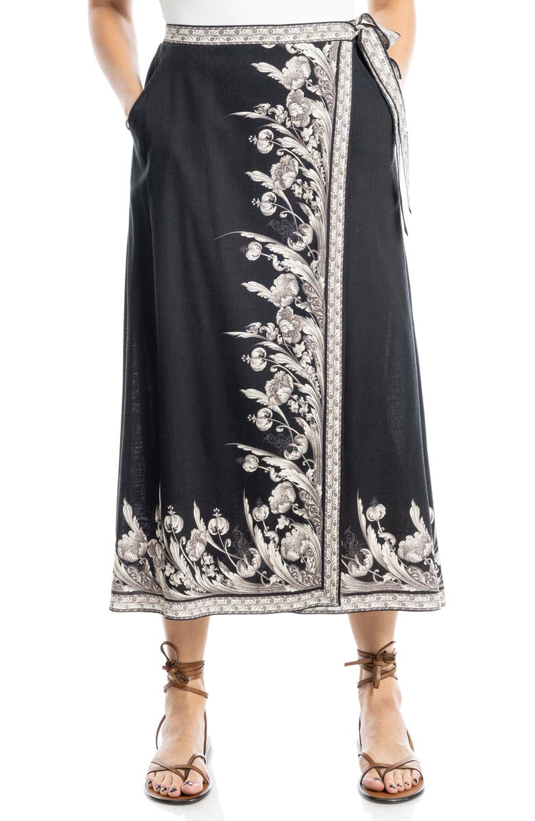 MAX STUDIO Floral Border Faux Wrap Skirt, Main, color,
