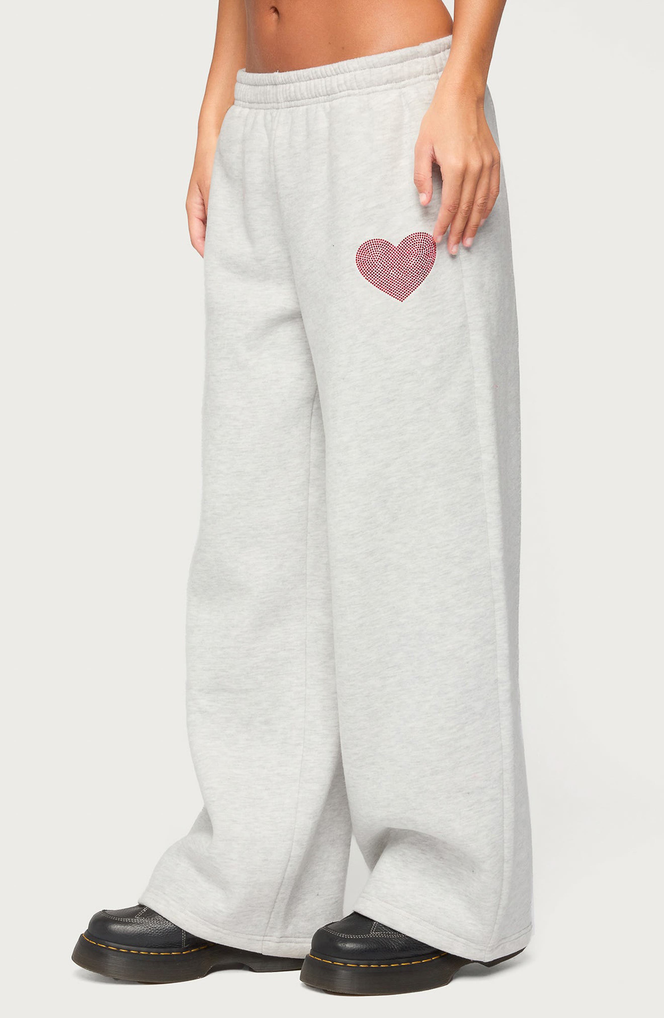 EDIKTED London Obsessed Heart Rhinestone Wide Leg Sweatpants (Women ...