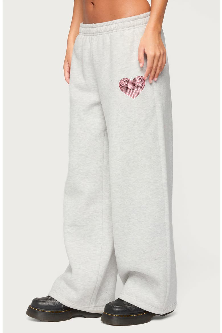 London Obsessed Heart Rhinestone Wide Leg Sweatpants, Alternate, color, LIGHT-GRAY-MELANGE