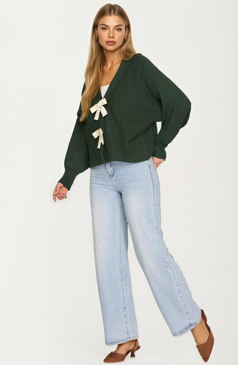 Knit and Lounge Bow Front Knit Cardigan, Alternate, color,