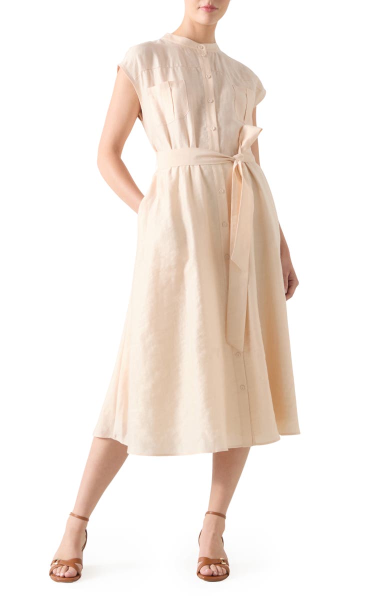 LK Bennett Fran Belted Shirtdress, Main, color, Pale Stone