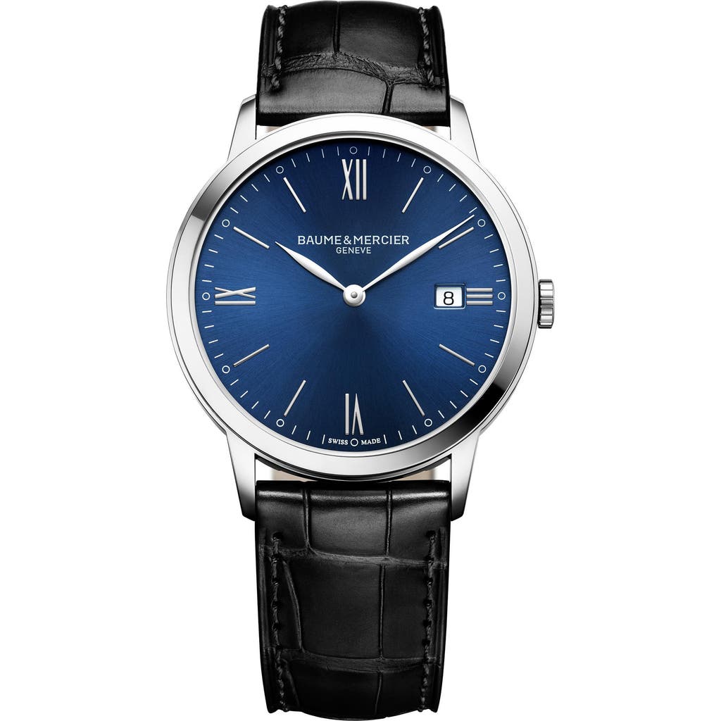 Baume & Mercier Classima Leather Strap Watch, 40mm In Blue/black
