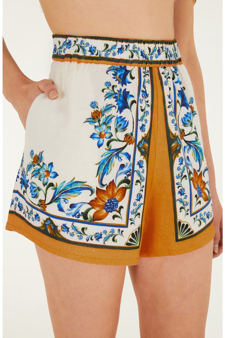 Flora Tile Print Linen Blend Shorts, Alternate, color, FLORA TILE OFF-WHITE