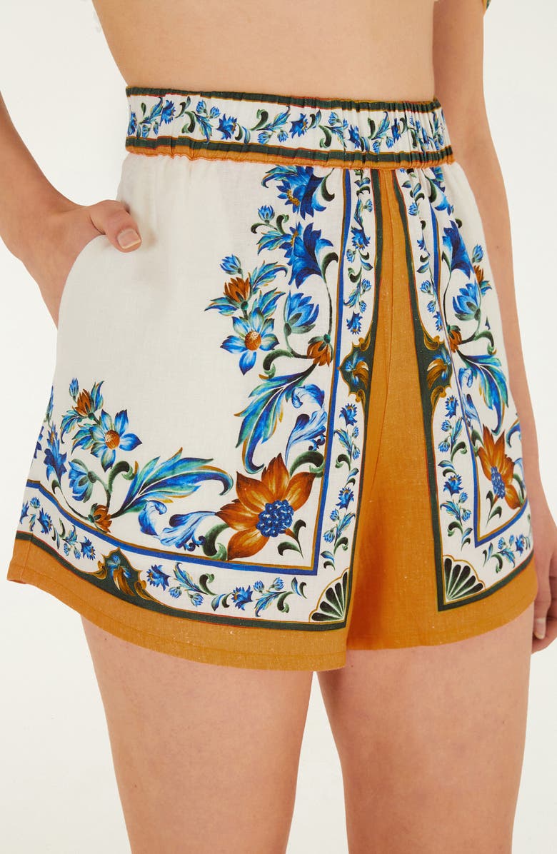FARM Rio Flora Tile Print Linen Blend Shorts, Alternate, color, Flora Tile Off-White