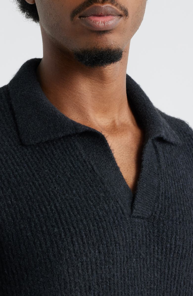 Open Edit Johnny Collar Polo Sweater, Alternate, color, Black Caviar