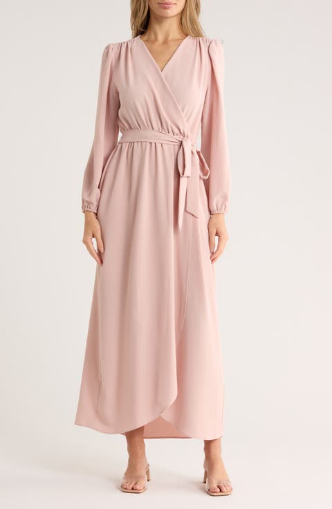Faux Wrap Long Sleeve Maxi Dress