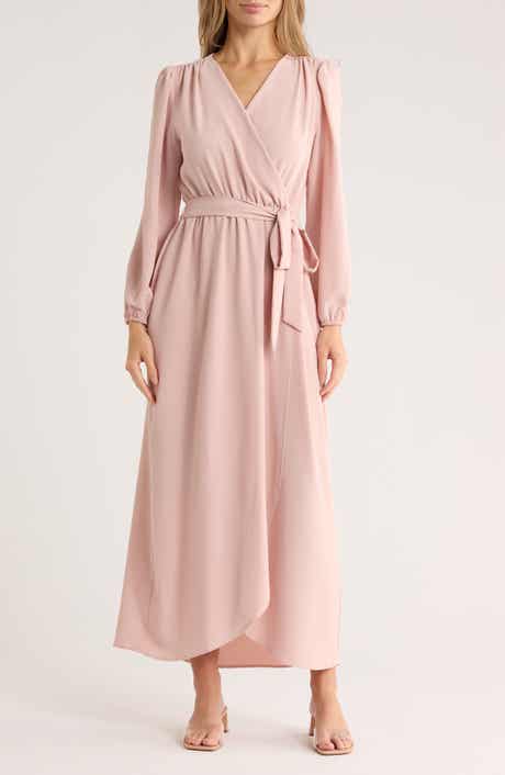 Connected Apparel Faux Wrap Long Sleeve Maxi Dress
