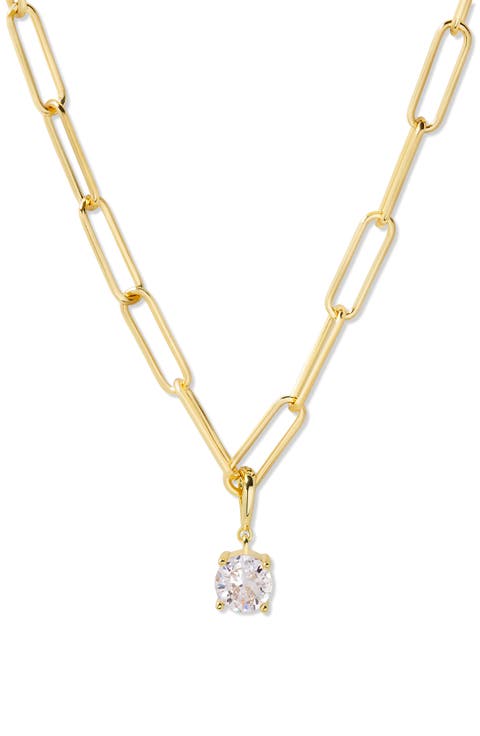 Melrose Birthstone Pendant Paper Clip Chain Necklace