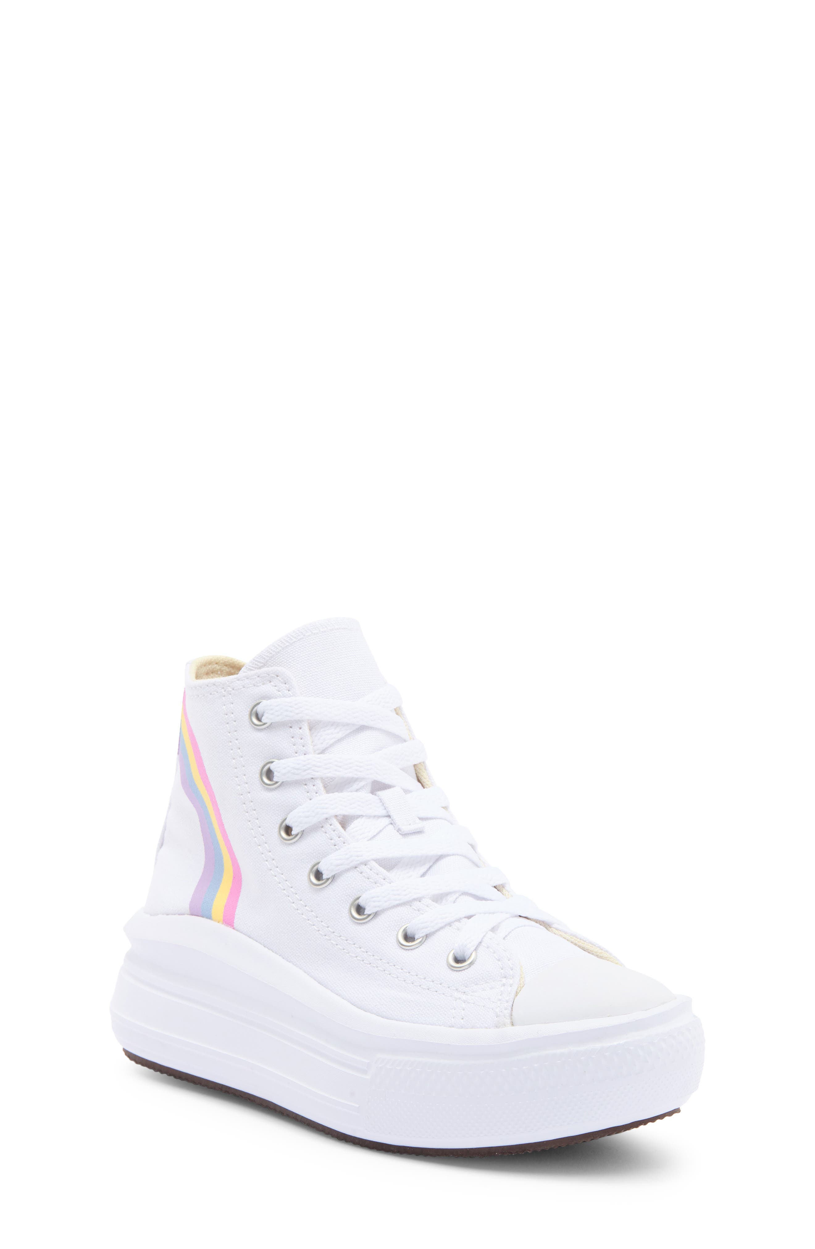 Converse Kids' Chuck Taylor<sup>®</sup> All Star<sup>®</sup> Move High Top Platform Sneaker, Main, color, White/ Jp Blue/ Pink