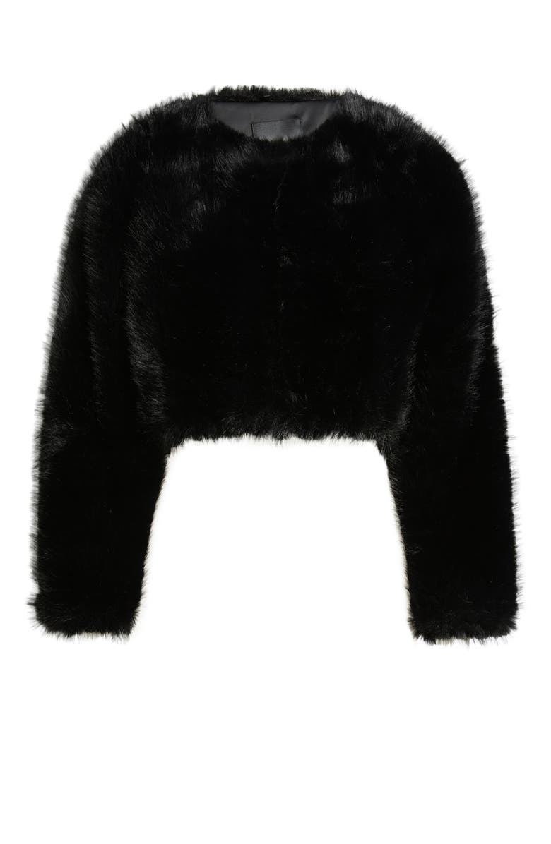MANGO Faux Fur Crop Jacket, Alternate, color, Black