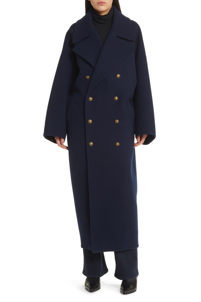 Double Breasted Wool Cocoon Coat, Alternate, color, NAVY