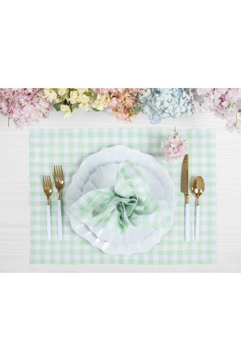 Linen Dinner Napkins Set of 4, 20 x 20" - Gingham Check, Alternate, color, Celadon