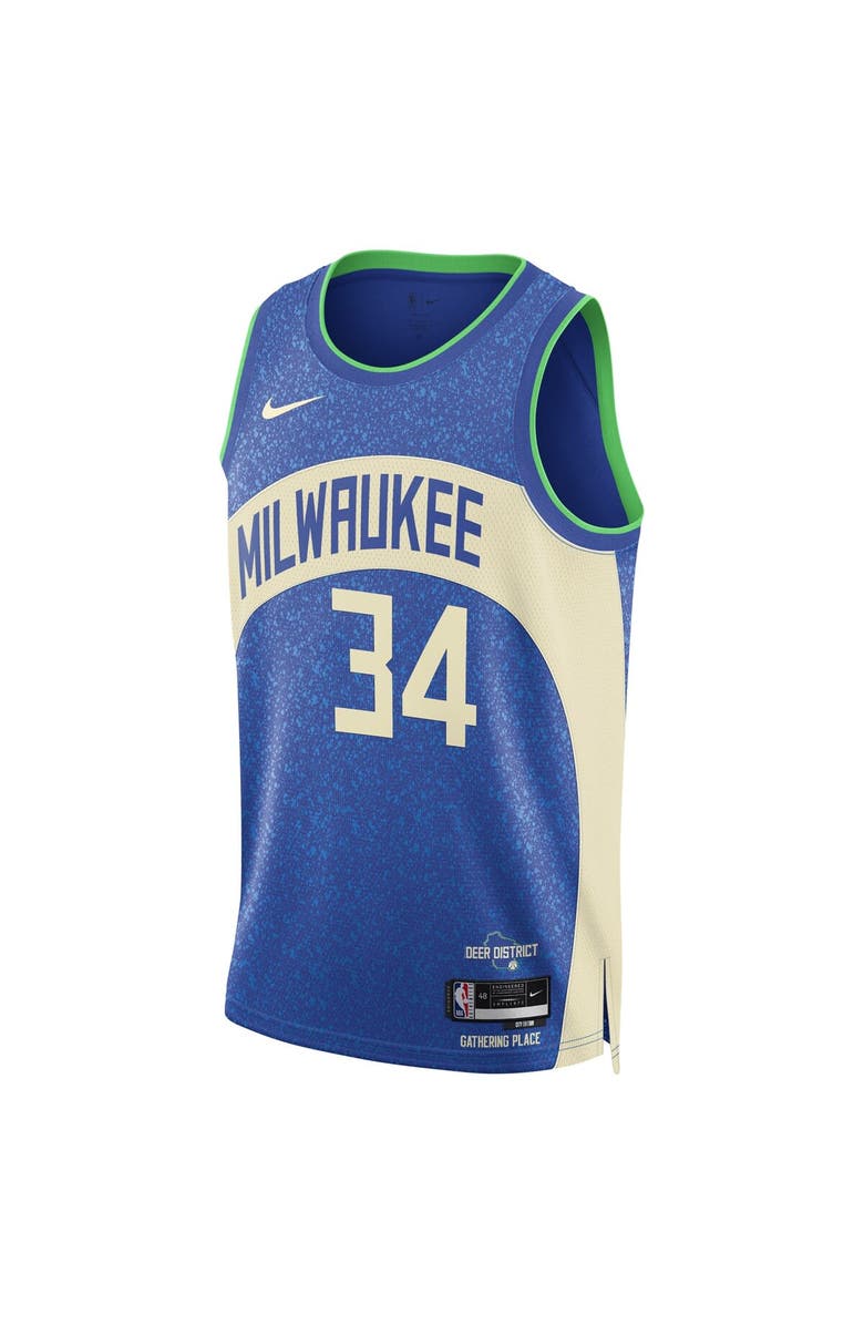 Nike Unisex Nike Giannis Antetokounmpo Blue Milwaukee Bucks 2023/24 Swingman Jersey - City Edition, Alternate, color, 