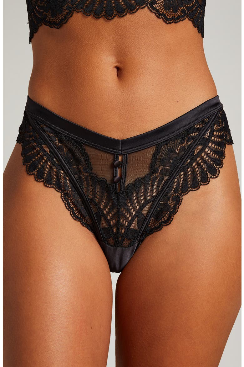 Amelia Lace & Mesh Thong, Alternate, color, CAVIAR