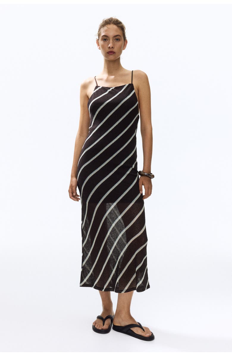 H&M Cowl-neck Strappy Dress, Alternate, color, Dark Brown/Striped