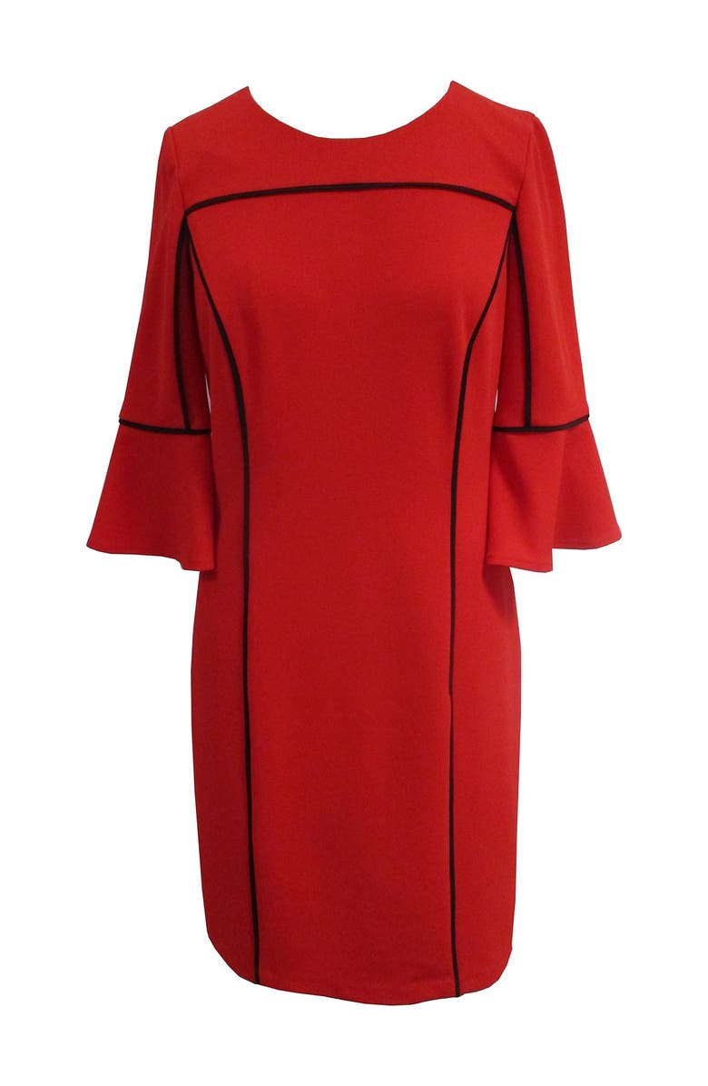 SANDRA DARREN Piped 3/4 Bell Sleeve Sheath Dress, Main, color, 