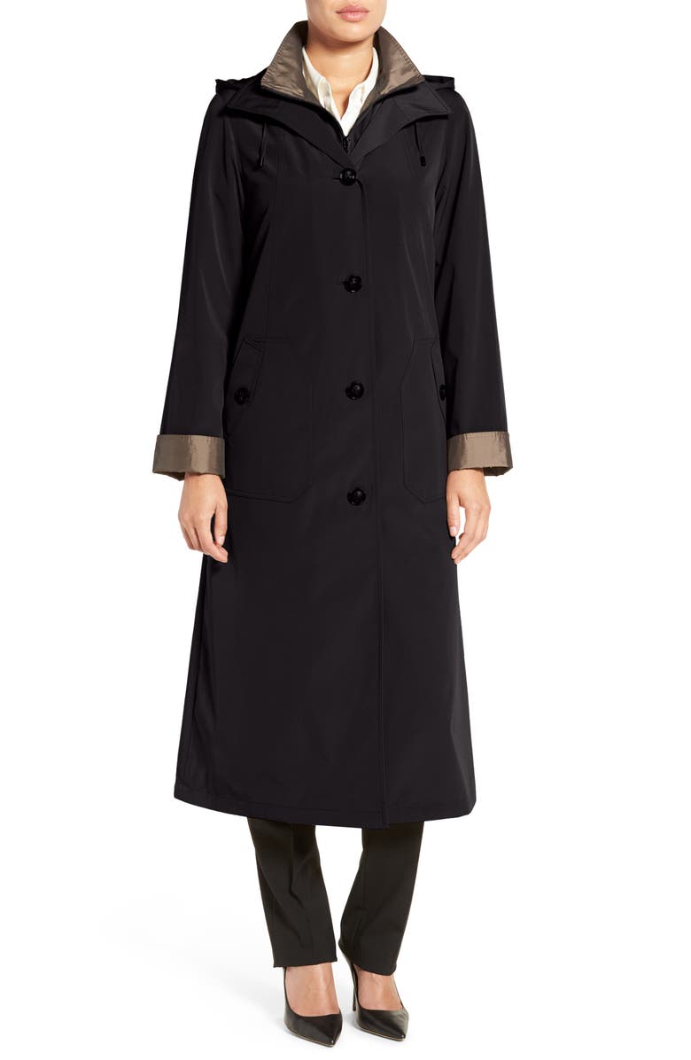 Gallery Full Length Two-Tone Silk Look Raincoat, Main, color, 