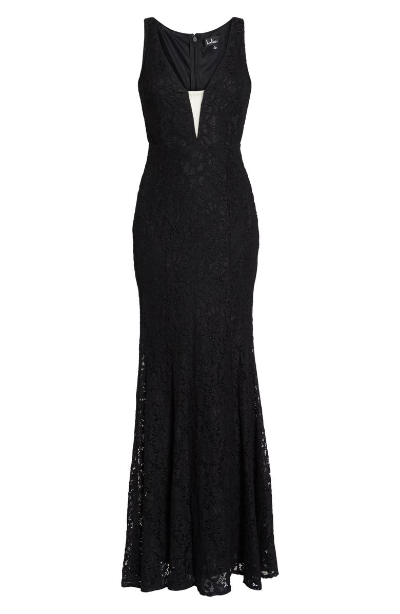 Lulus Plunging Neckline Lace Trumpet Gown, Alternate, color,