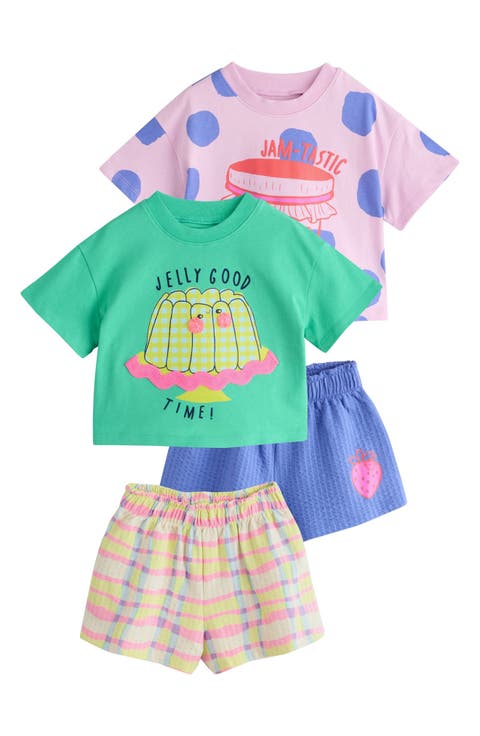 Kids' 4-Pack Assorted Graphic Cotton T-Shirts & Shorts Set (Baby, Toddler & Little Kid)