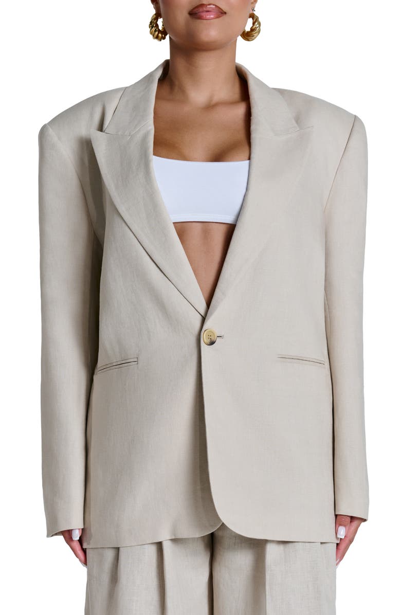 Naked Wardrobe Oversize Linen Blazer, Main, color, Dark Beige