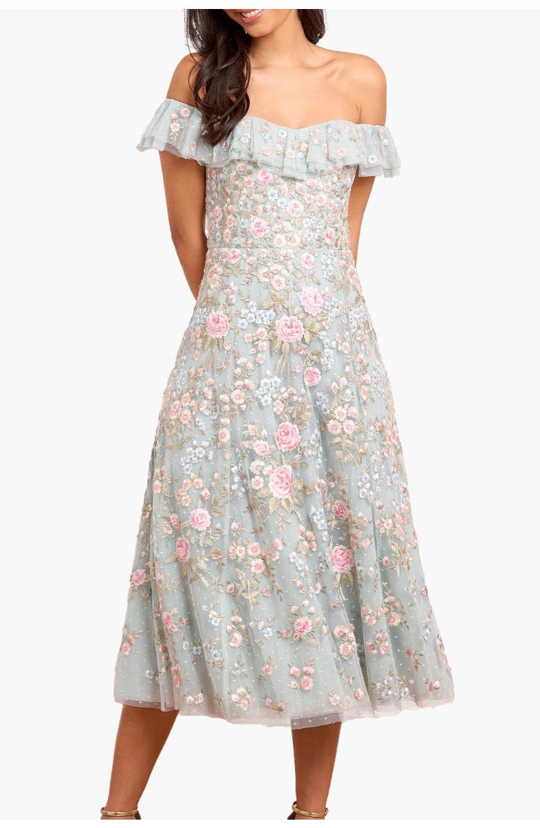 Needle & Thread Antoinettes Floral Ballerina Midi Dress, Alternate, color, French Blue