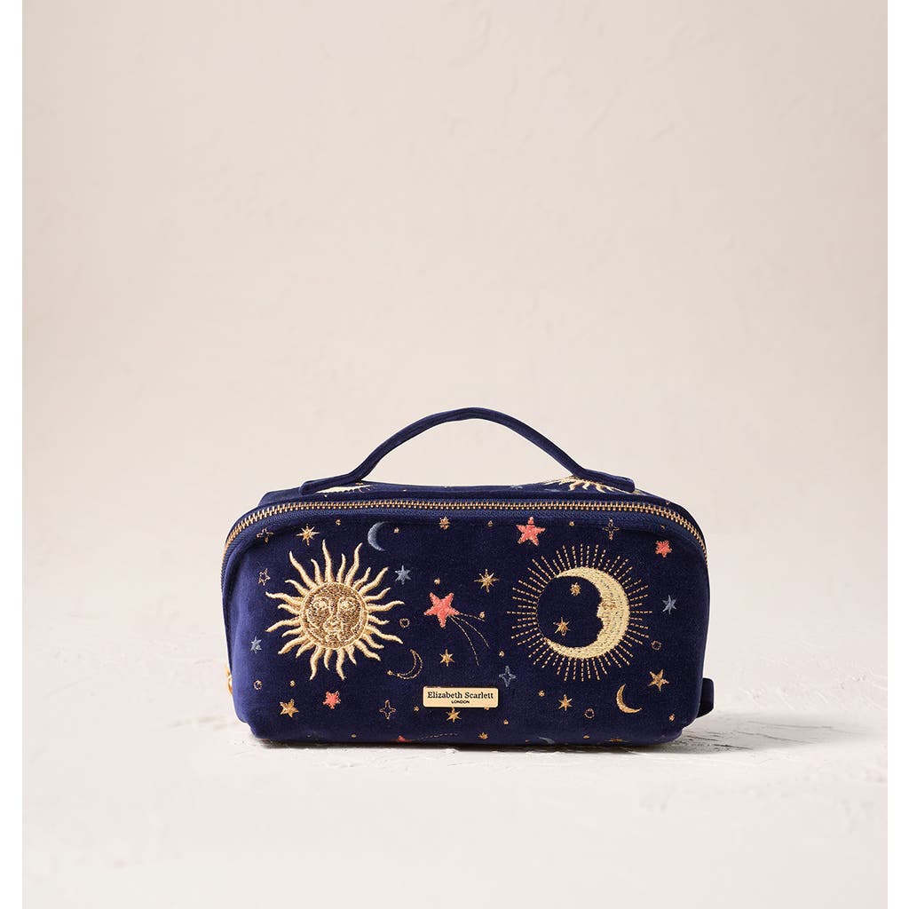 Elizabeth Scarlett Celestial Velvet Open Flat Makeup Bag In Blue
