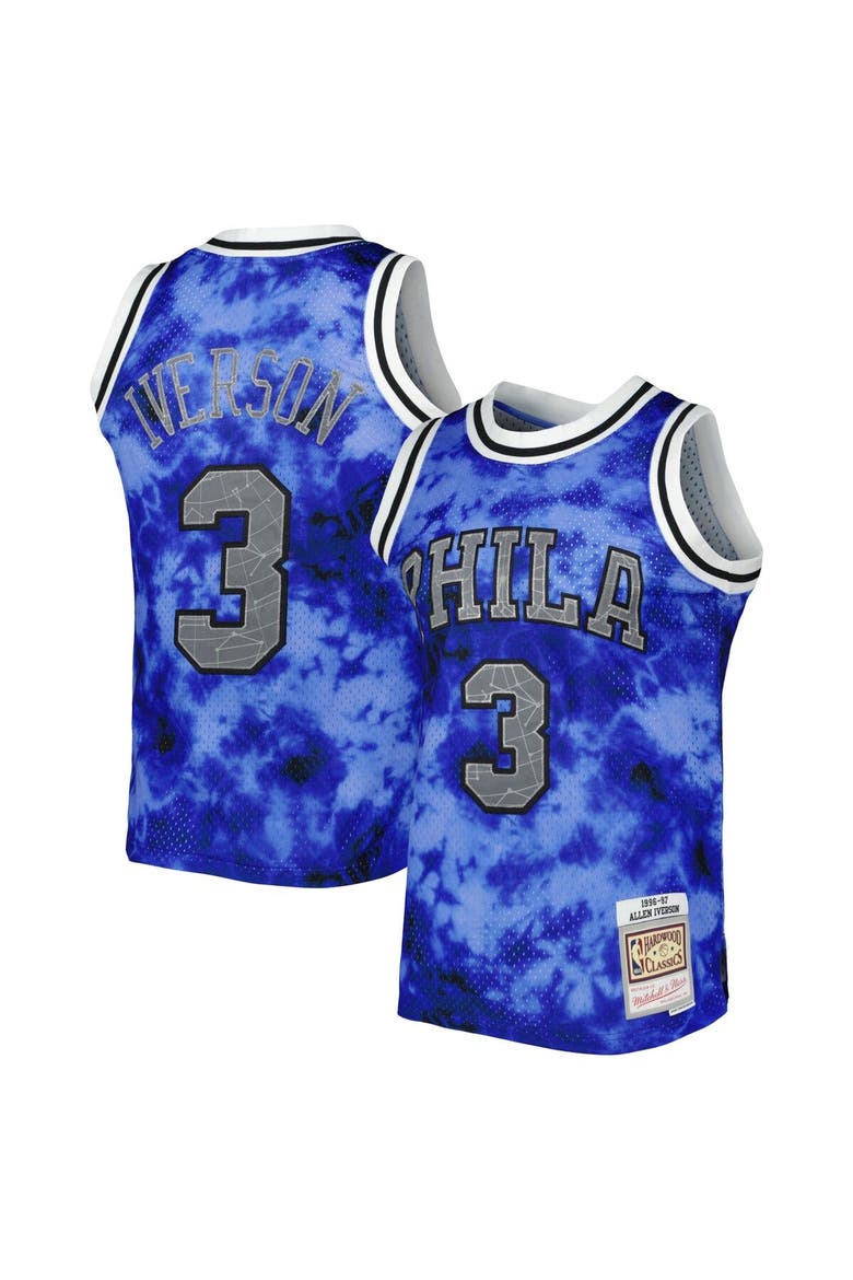 Men's Mitchell & Ness Allen Iverson Royal Philadelphia 76ers 1996/97 Galaxy Swingman Jersey, Main, color, Blue