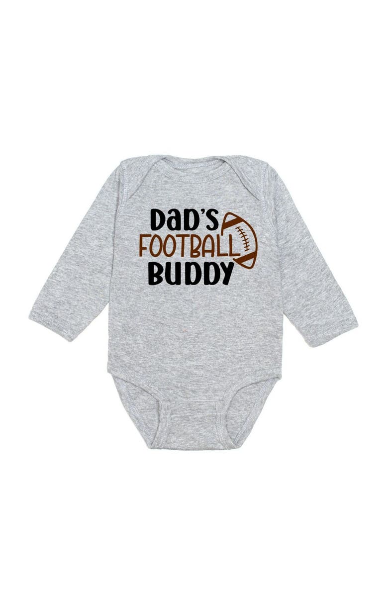 Sweet Wink Dad's Football Buddy Black & Brown Long Sleeve Bodysuit, Main, color, Grey