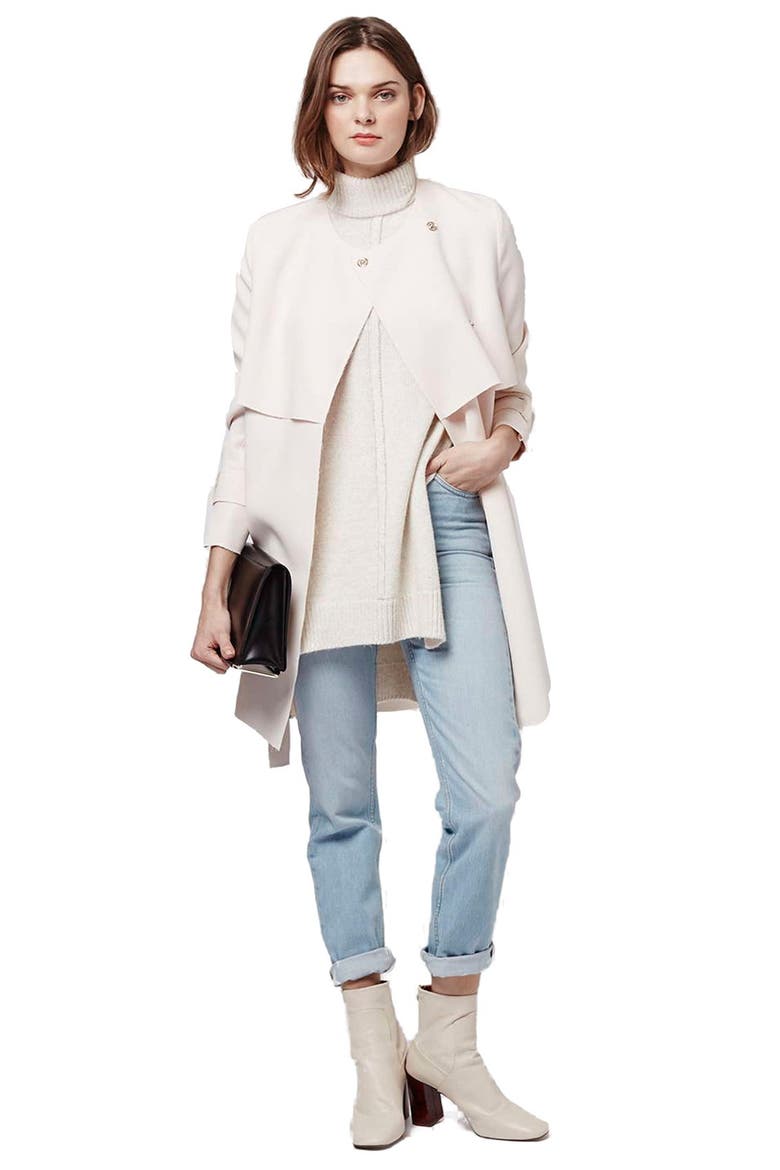 'Putty' Raw Edge Belted Coat, Alternate, color, NUDE