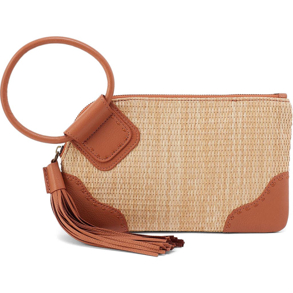 Hobo Sable Straw & Leather Wristlet Clutch In Natural Straw
