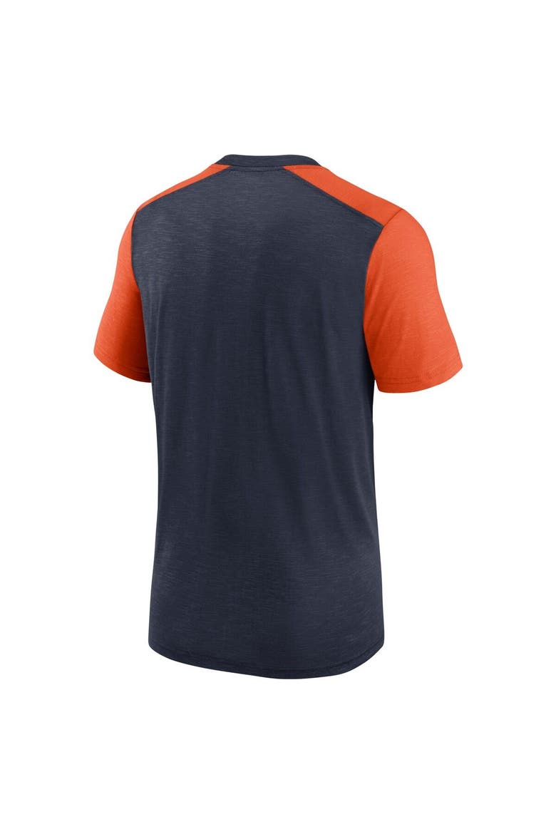 Men's Nike Heathered Navy/Heathered Orange Chicago Bears Color Block Team Name T-Shirt, Alternate, color, Heather Navy