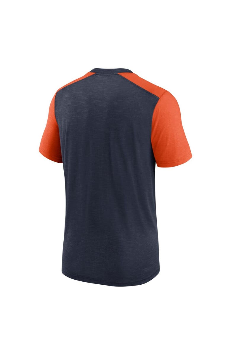 Nike Men's Nike Heathered Navy/Heathered Orange Chicago Bears Color Block Team Name T-Shirt, Alternate, color, Heather Navy