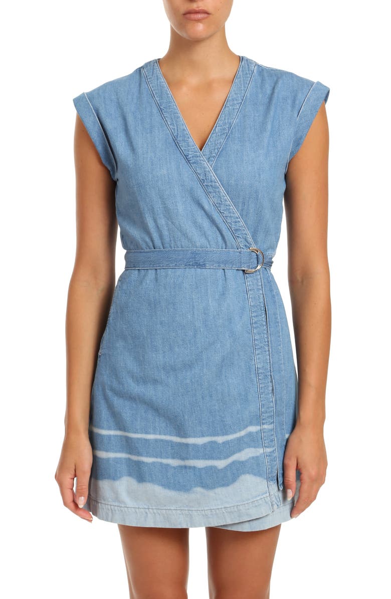 Mavi Jeans Carrie Denim Wrap Minidress, Alternate, color, Light Denim