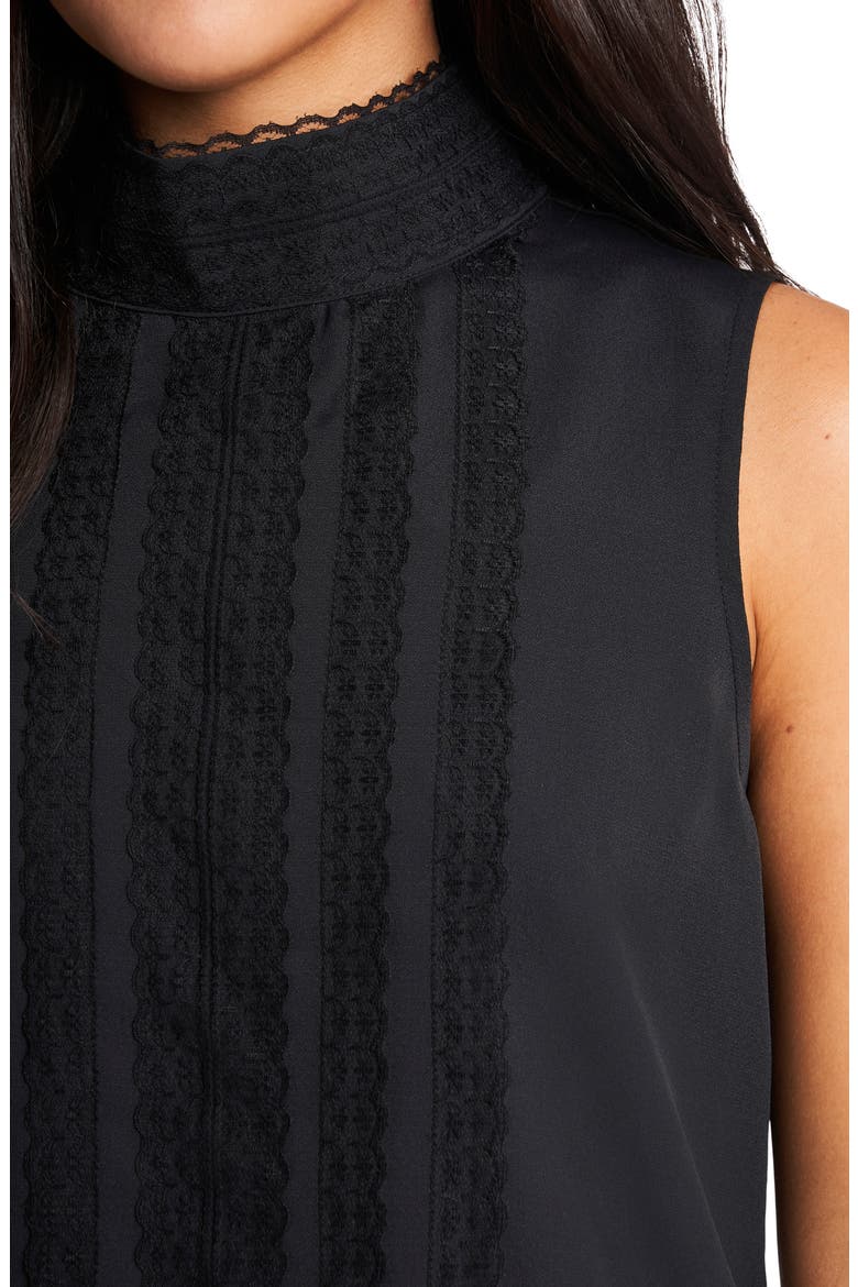 Lace Detail Sleeveless Crêpe de Chine Blouse, Alternate, color, RICH BLACK