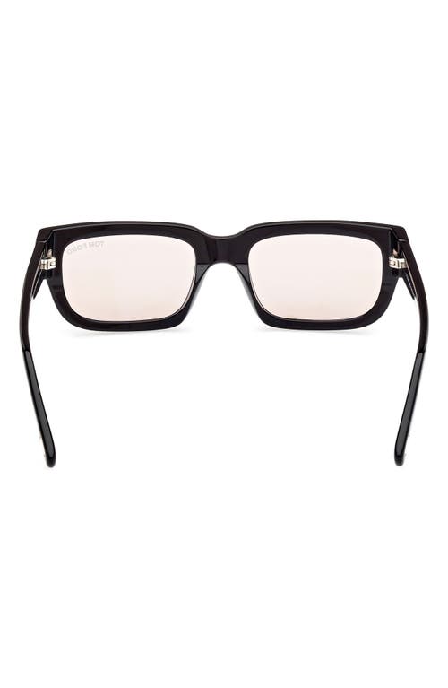 Tom Ford Eyewear Rectangular Frame Sunglasses In Black/t Logo/amber