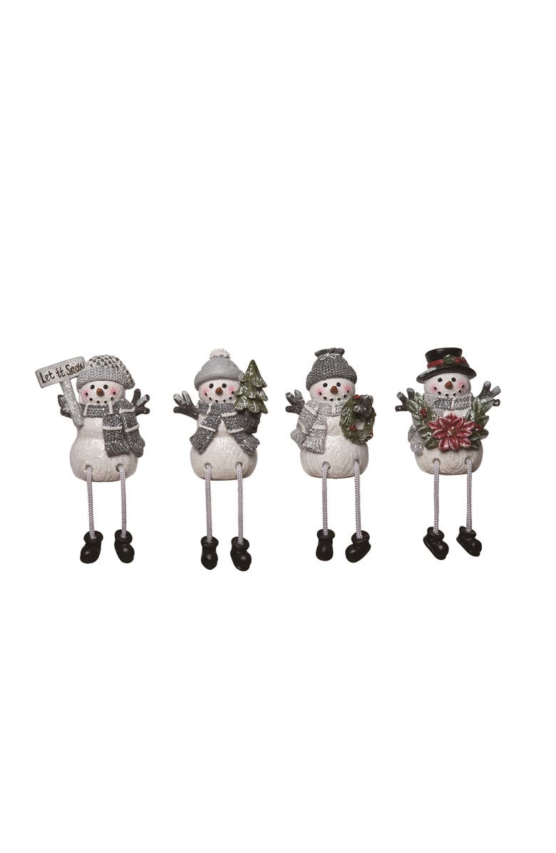 Transpac Resin Gray Snowmen Shelf Sitter Set of 4 Christmas Decor, Main, color, 