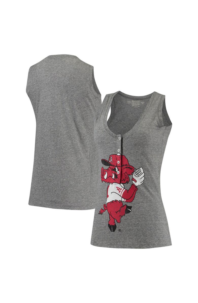 Retro Brand Women's Original Retro Brand Heathered Gray Arkansas Razorbacks Relaxed Henley Tri-Blend V-Neck Tank Top, Main, color, Heather Gray
