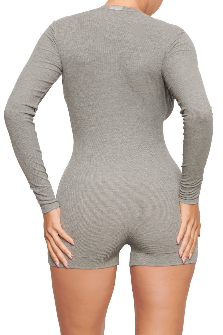 Soft Lounge Long Sleeve Henley Romper Pajamas, Alternate, color, HEATHER GREY