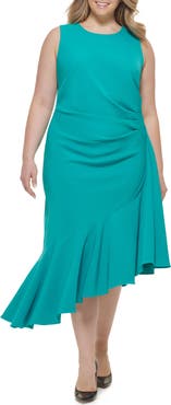 Eliza J Asymmetric Ruffle Cocktail Midi Dress