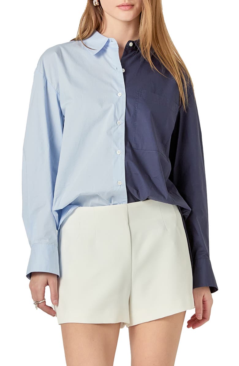 English Factory Colorblock Shirt, Main, color, Powder Blue/ Navy