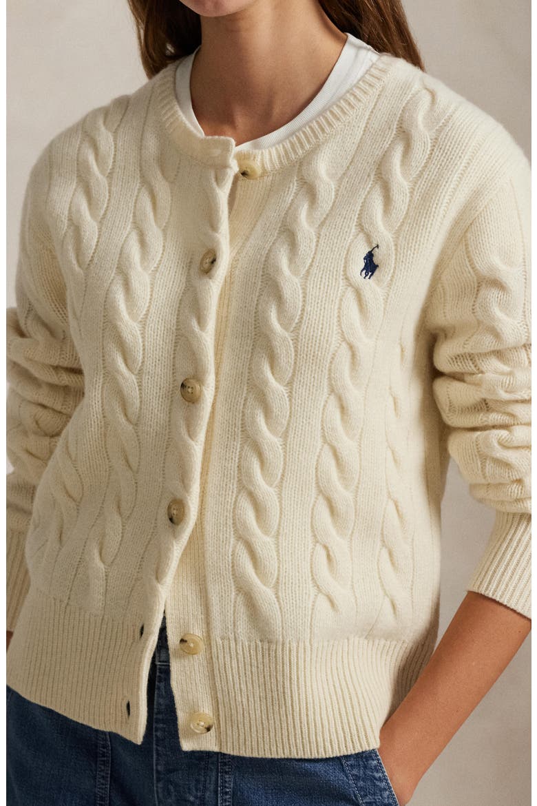 Cable Knit Wool & Cashmere Cardigan, Alternate, color, AUTHENTIC CREAM