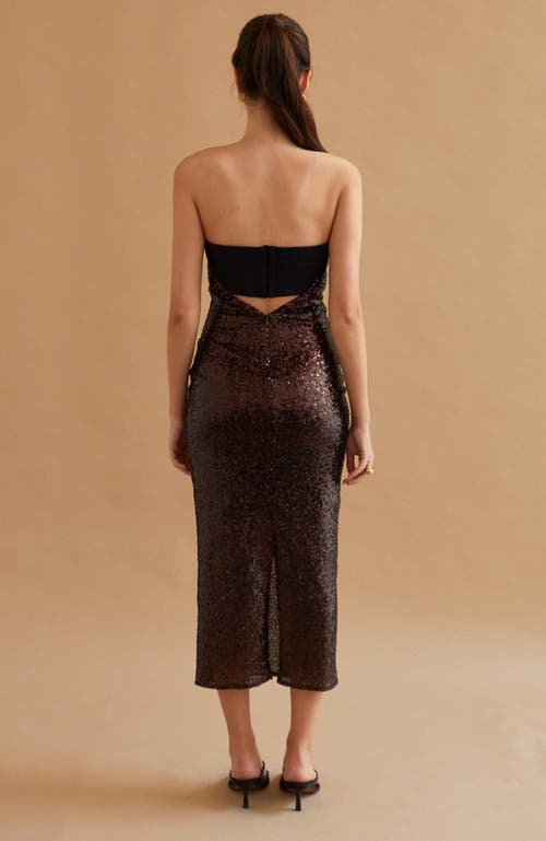 Crescent Sequins Tube Midi Dress In Espresso