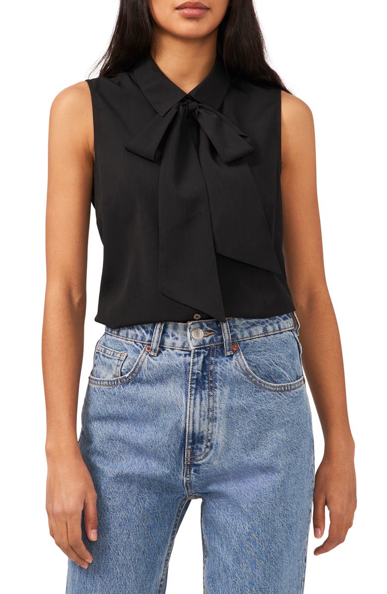 CeCe Sleeveless Georgette Bow Blouse, Main, color,